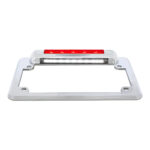 Chrome Motorcycle License Plate Frame With 3rd Brake Light - Red LED/Red Lens - Image 3