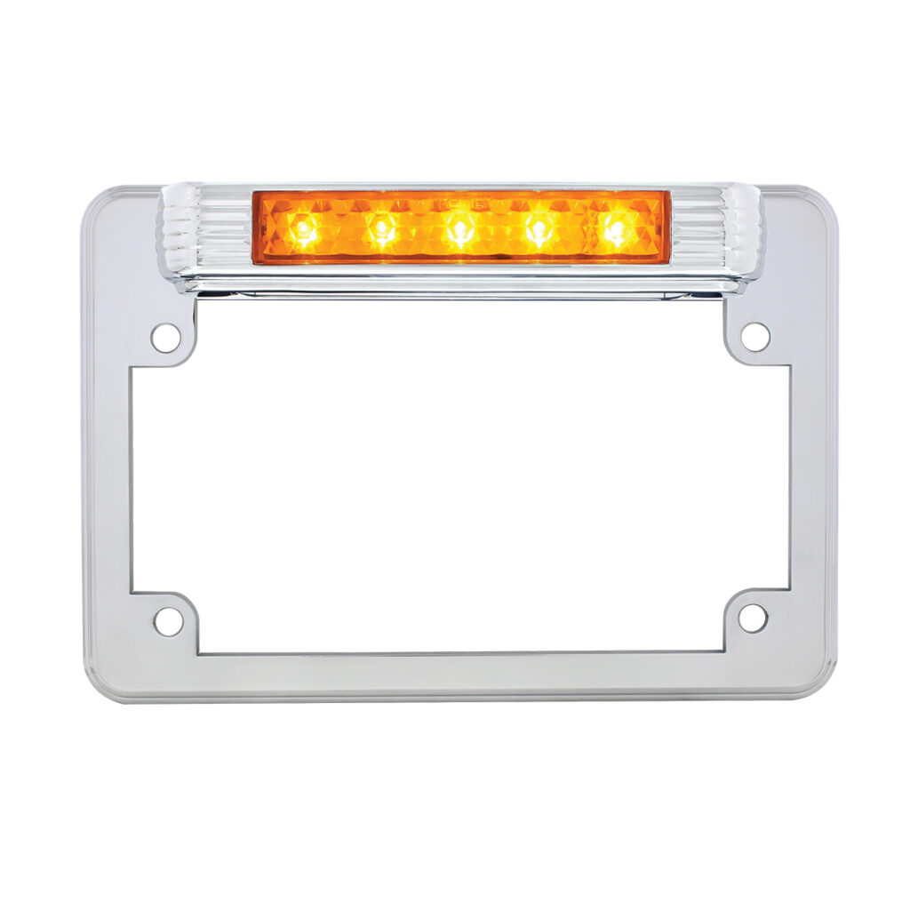 Chrome Motorcycle License Plate Frame With Auxiliary Light - Amber LED/Amber Lens110210