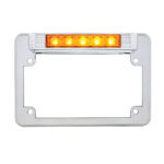 Chrome Motorcycle License Plate Frame With Auxiliary Light - Amber LED/Amber Lens110210