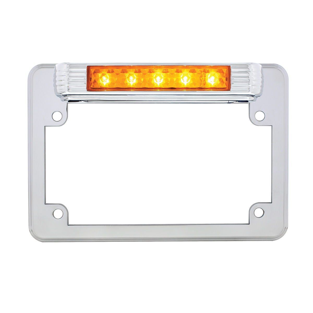 Chrome Motorcycle License Plate Frame With Auxiliary Light - Amber LED/Amber Lens110210