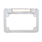 Chrome Motorcycle License Plate Frame With Back-Up Light - White LED/Clears Lens110211