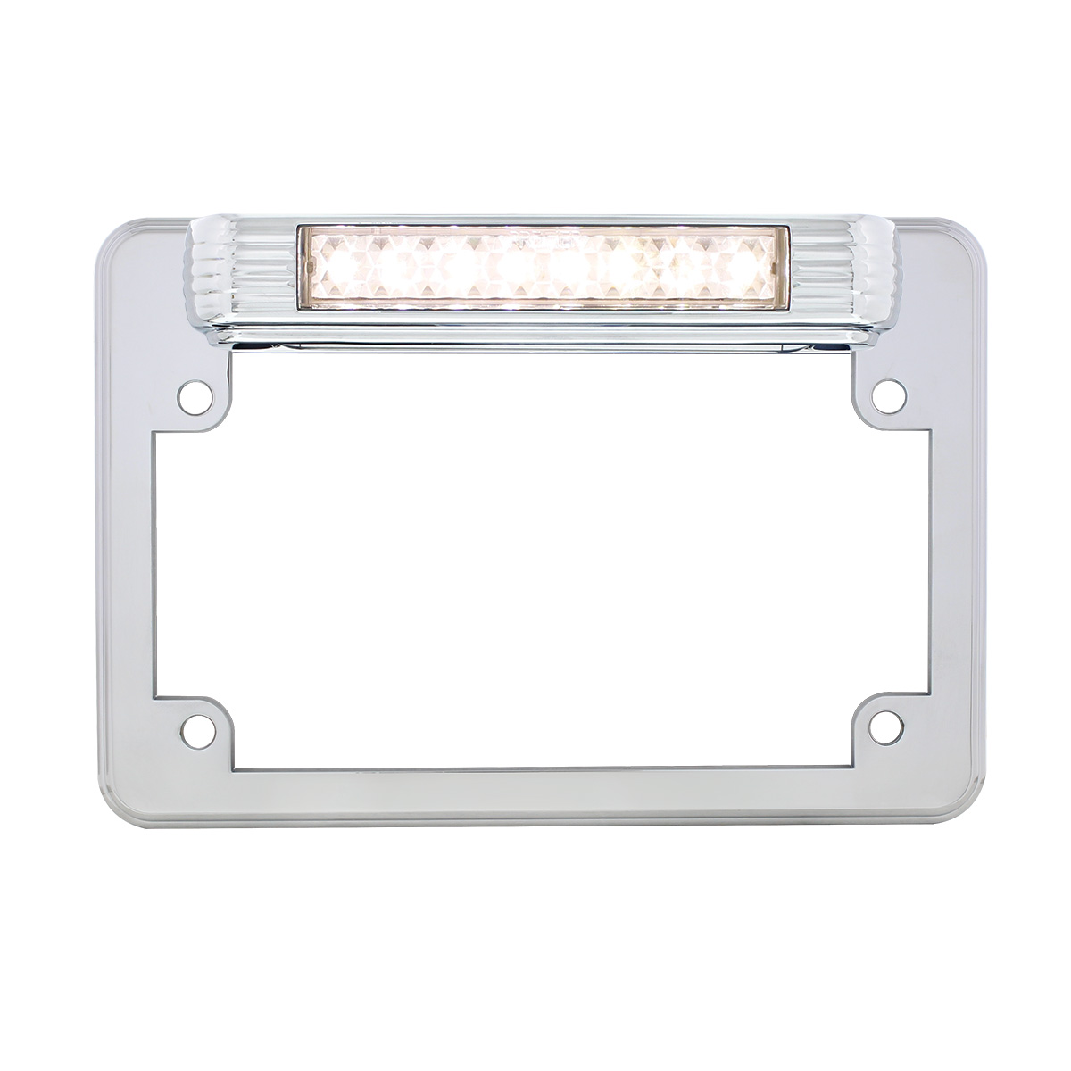 Chrome Motorcycle License Plate Frame With Back-Up Light - White LED/Clears Lens110211