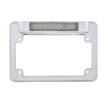 Chrome Motorcycle License Plate Frame With Back-Up Light - White LED/Clears Lens - Image 2
