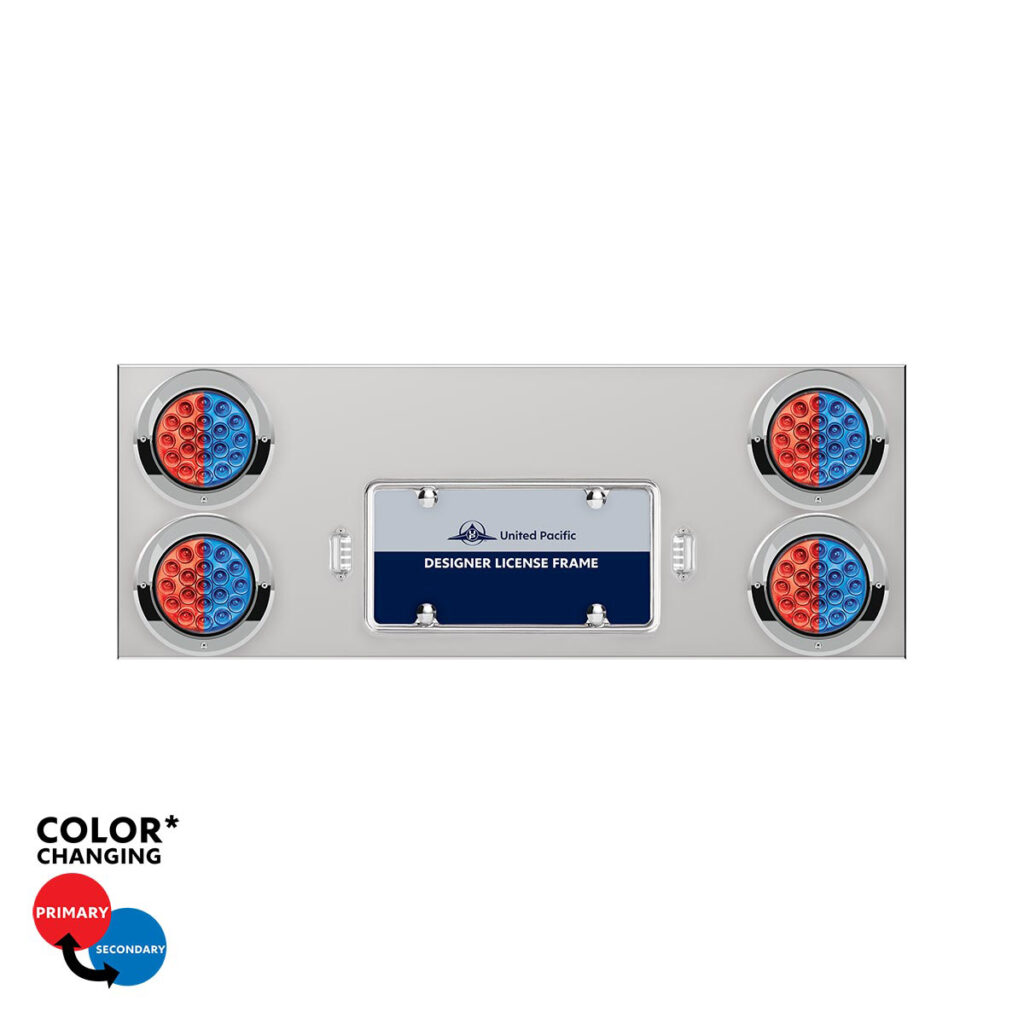 33-3/4" SS Rear Center Panel With 4X 19 LED 4" Double Fury Lights & Visors-Red & Blue LED34104