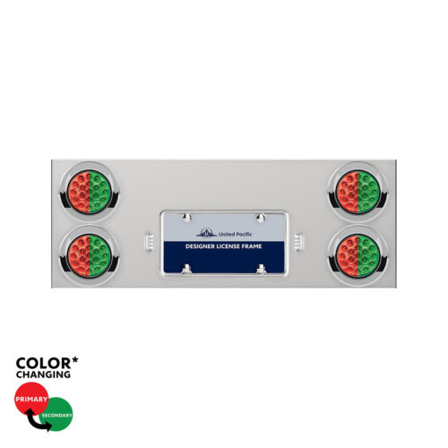 33-3/4" SS Rear Center Panel With 4X 19 LED 4" Double Fury Lights & Visors-Red & Green LED34105