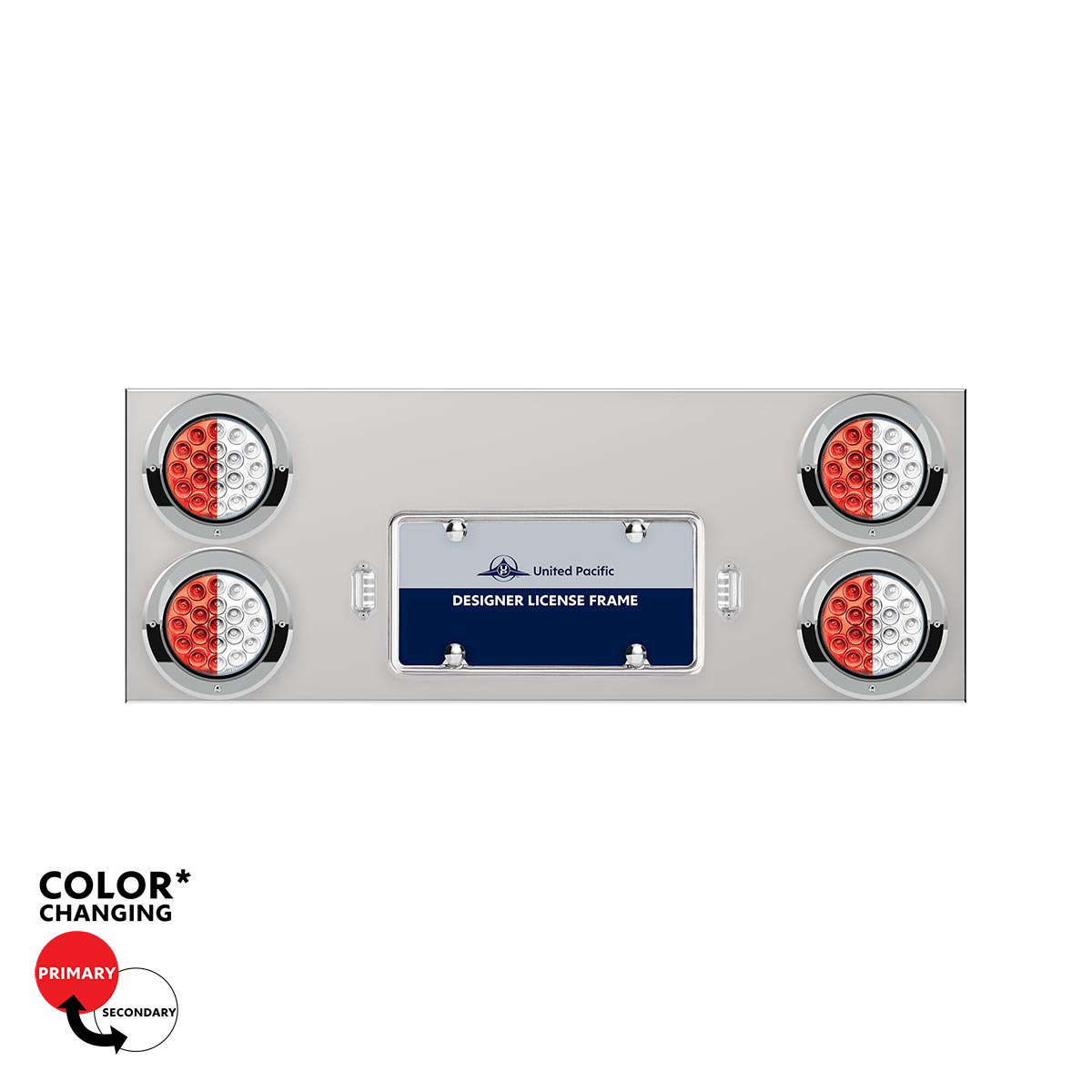33-3/4" SS Rear Center Panel With 4X 19 LED 4" Double Fury Lights & Visors-Red & White LED34107