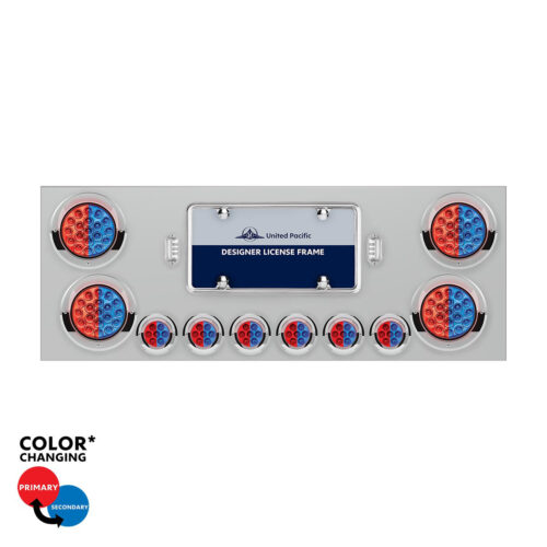 SS Rear Center Panel With 4X 19 LED 4" & 6X 7 LED 2" Double Fury Lights & Visors-Red & Blue LED34108