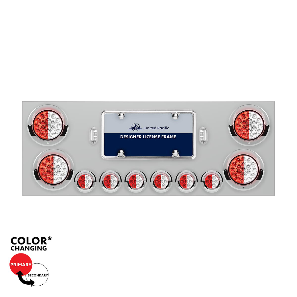SS Rear Center Panel With 4X 19 LED 4" & 6X 7 LED 2" Double Fury Lights & Visors-Red & White LED34111