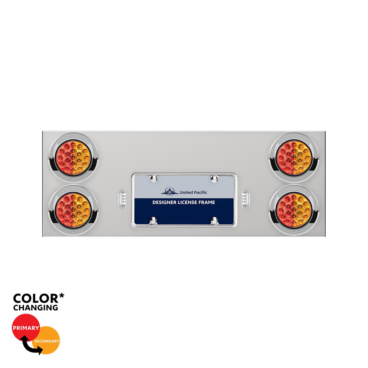 33-3/4" SS Rear Center Panel With 4X 19 LED 4" Double Fury Lights & Visors-Red & Amber LED34112
