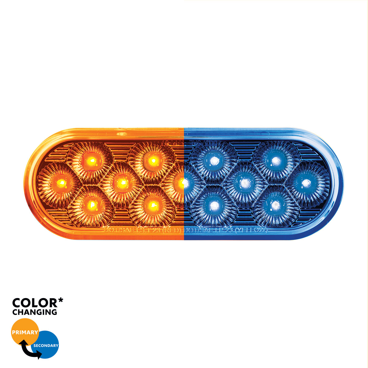 13 LED 6" Oval Double Fury Light (Turn Signal)-Amber & Blue LED/Clear Lens36115