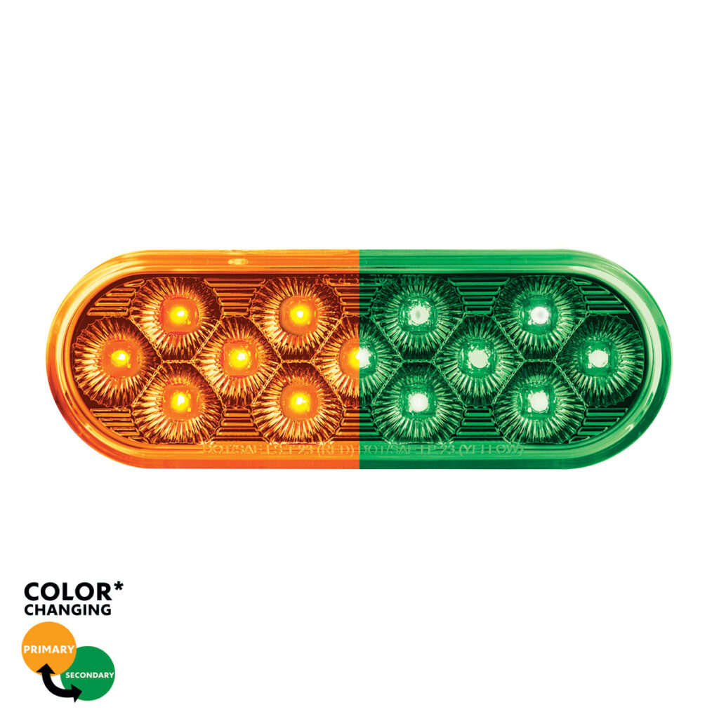 13 LED 6" Oval Double Fury Light (Turn Signal)-Amber & Green LED/Clear Lens36116