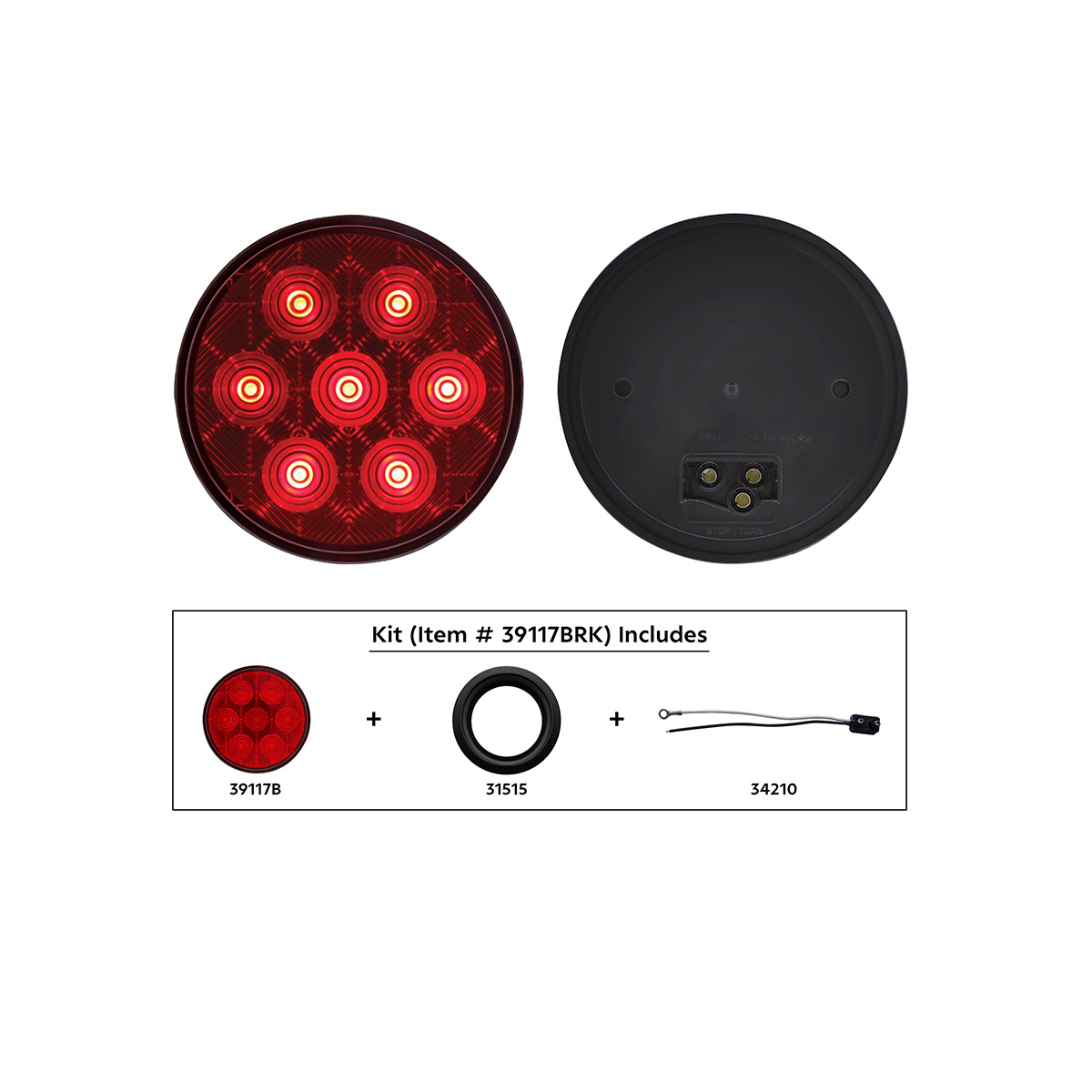 39117BRK_01 7 LED 4" Round Competition Series Light Kit (Stop, Turn & Tail) - Red LED/Red Lens - Image 1