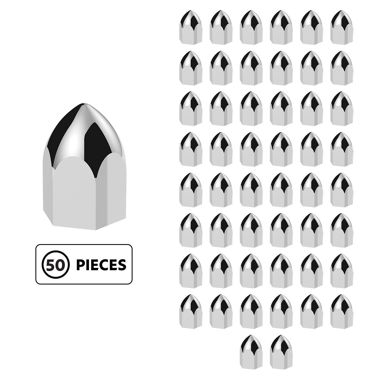 11/16" X 1-5/16" Chrome Plastic Bullet Nut Cover - Push-On (50-Pack) 10063P50
