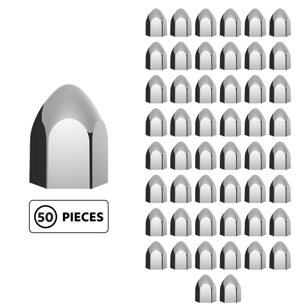 15/16" x 1 5/8" Chrome Plastic Bullet Nut Covers - Push-On (50-Pack) 10076P50