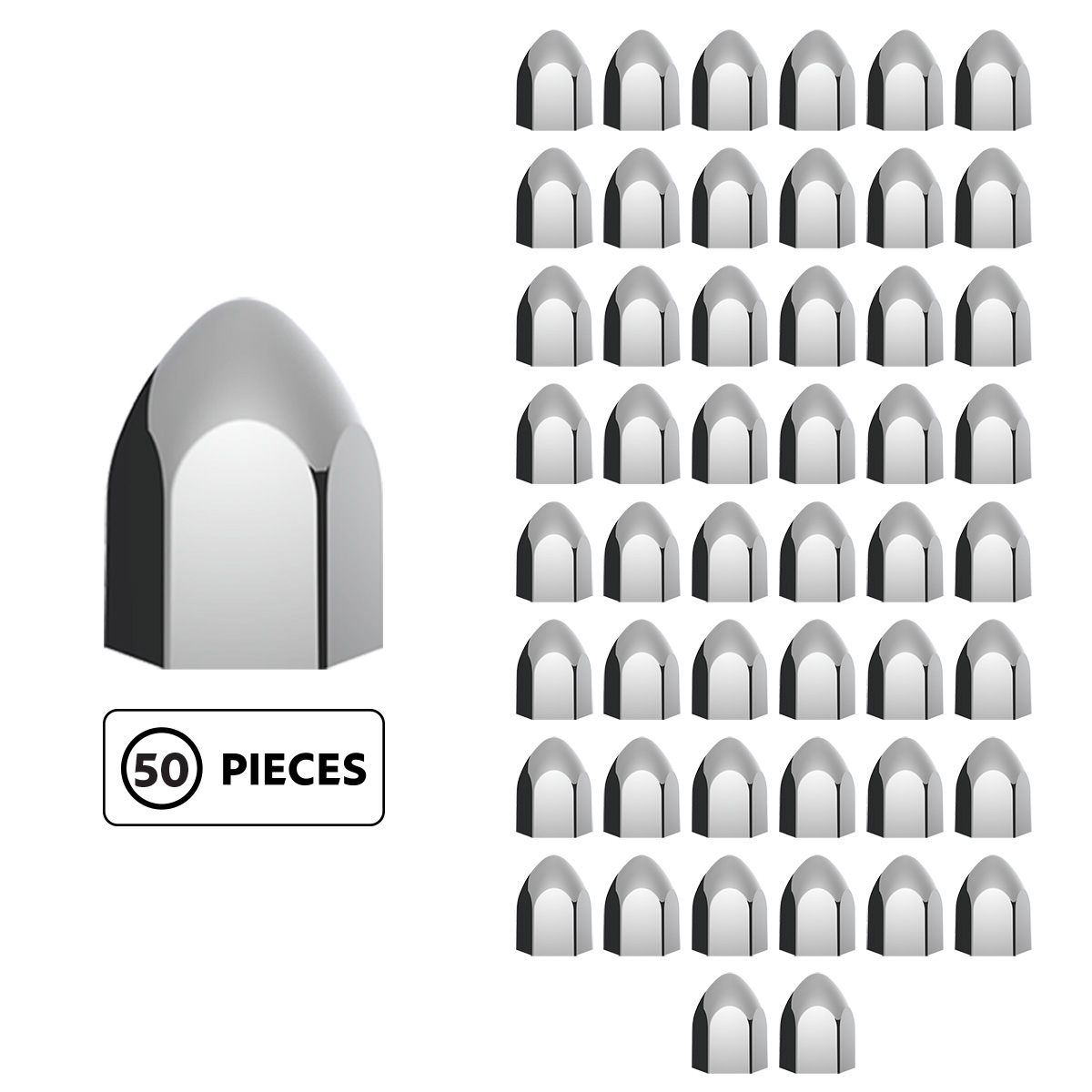 15/16" x 1 5/8" Chrome Plastic Bullet Nut Covers - Push-On (50-Pack) 10076P50