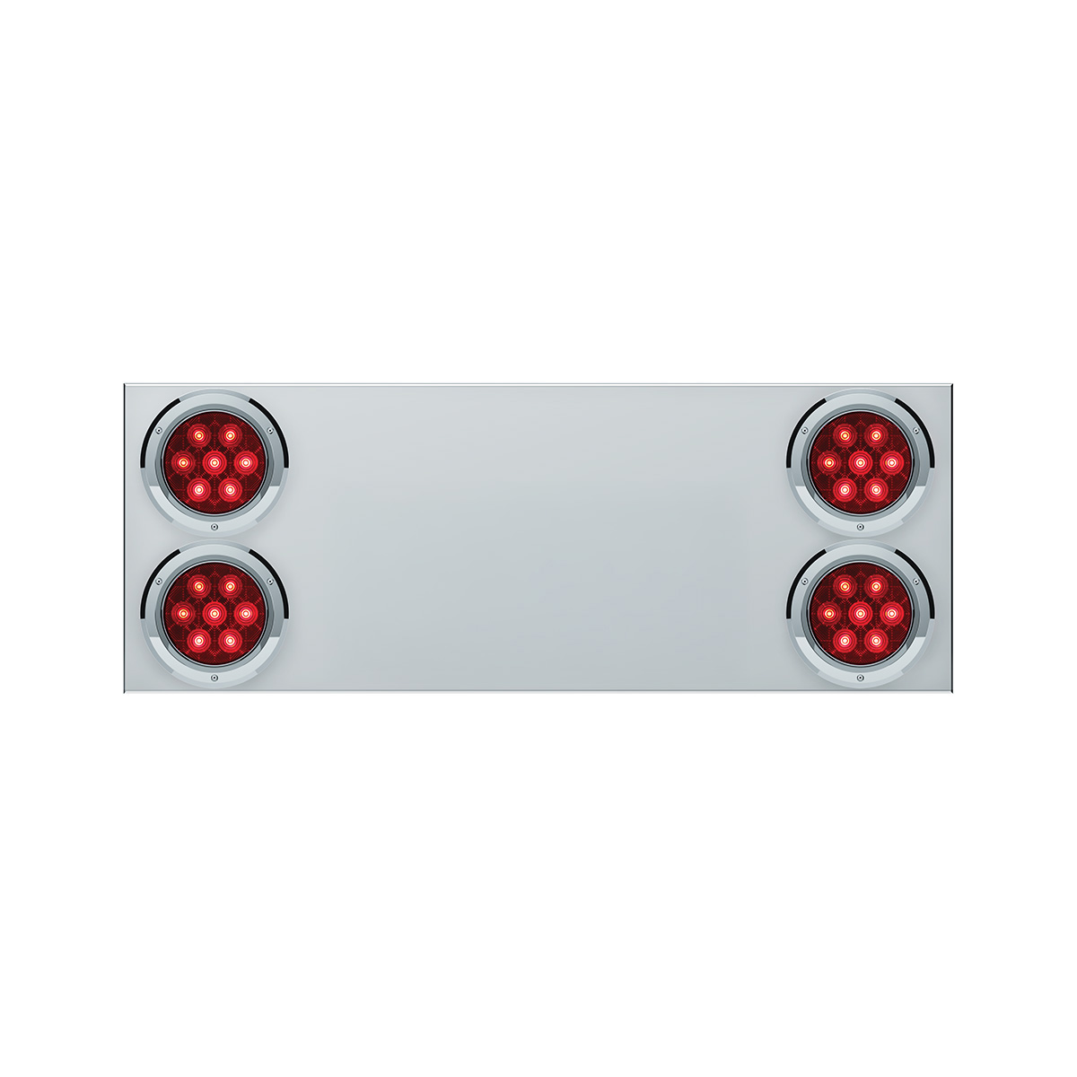 33-3/4" Stainless Rear Center Panel With Four 7 LED 4" Light & Bezel (No LP Holes)- Red LED/Red Lens - CS 34150