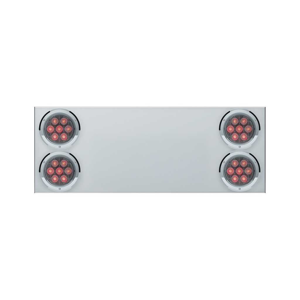 33-3/4" Stainless Rear Center Panel With Four 7 LED 4" Light & Bezel (No LP Holes)- Red LED/Clear Lens - CS 34151