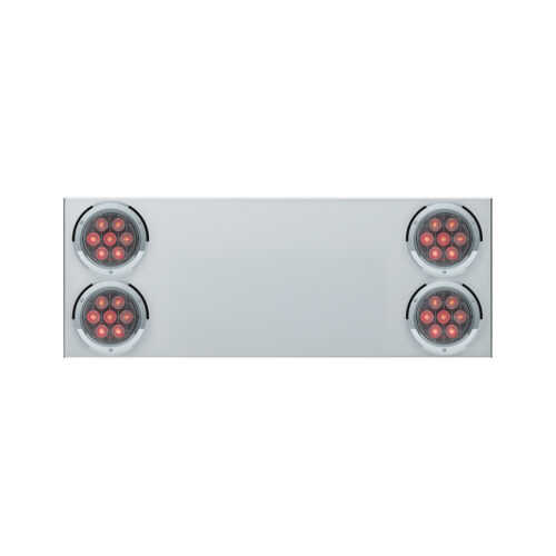 33-3/4" Stainless Rear Center Panel With Four 7 LED 4" Light & Bezel (No LP Holes)- Red LED/Clear Lens - CS 34151