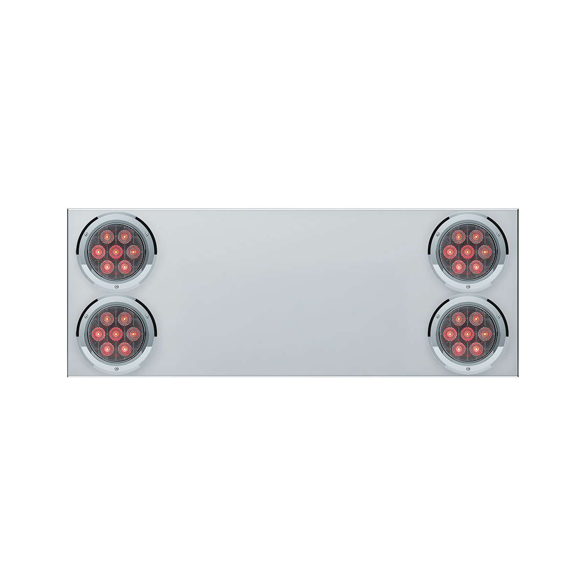 33-3/4" Stainless Rear Center Panel With Four 7 LED 4" Light & Bezel (No LP Holes)- Red LED/Clear Lens - CS 34151