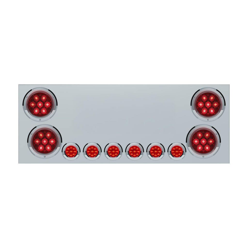 SS Rear Center Panel With 4X Red LED 4" Light & 6X Red LED 2" Light & Bezel -Red Lens (No LP Holes)-CS 34152