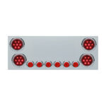 SS Rear Center Panel With 4X Red LED 4" Light & 6X Red LED 2" Light & Bezel -Red Lens (No LP Holes)-CS 34152
