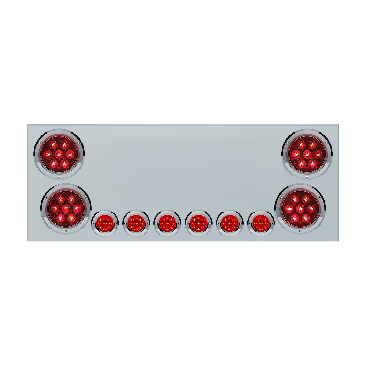 SS Rear Center Panel With 4X Red LED 4" Light & 6X Red LED 2" Light & Bezel -Red Lens (No LP Holes)-CS 34152