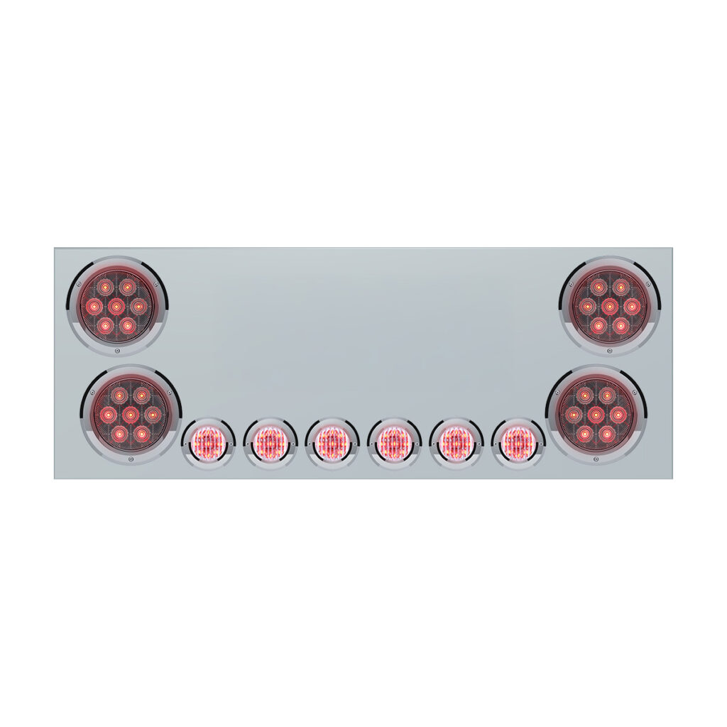 SS Rear Center Panel With 4X Red LED 4" Light & 6X Red LED 2" Light & Bezel (No LP Holes)-Clear Lens -CS 34153
