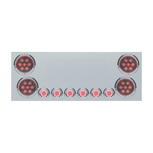 SS Rear Center Panel With 4X Red LED 4" Light & 6X Red LED 2" Light & Bezel (No LP Holes)-Clear Lens -CS 34153