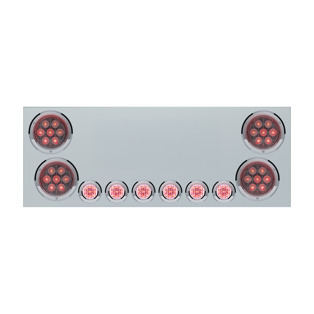 SS Rear Center Panel With 4X Red LED 4" Light & 6X Red LED 2" Light & Bezel (No LP Holes)-Clear Lens -CS 34153