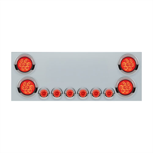 SS Rear CP With 4X 7 LED 4" Reflector Lights & 6X 9 LED 2" Lights & Visors (No LP Holes)-Red LED & Lens 34154