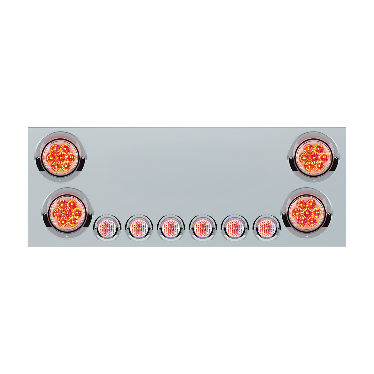 SS Rear CP With 4X 7 LED 4" Reflector Lights & 6X 9 LED 2" Lights & Visors (No LP Holes)-Red LED/Clear Lens 34155