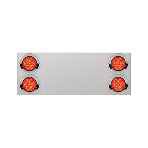 33-3/4" Stainless Rear Center Panel With Four 7 LED 4" Reflector Lights & Visors(No LP Holes)-Red LED/Red Lens 34156