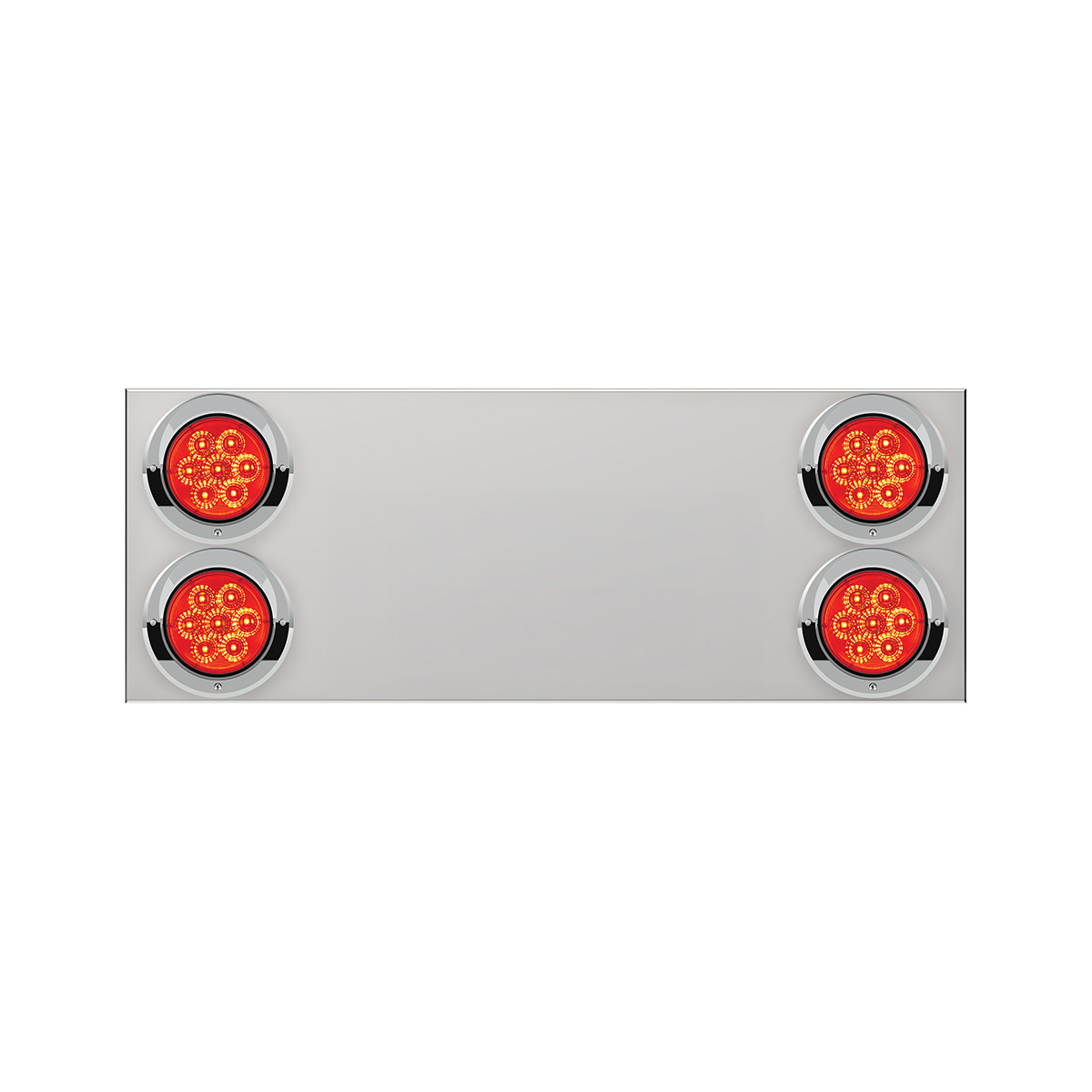 33-3/4" Stainless Rear Center Panel With Four 7 LED 4" Reflector Lights & Visors(No LP Holes)-Red LED/Red Lens 34156