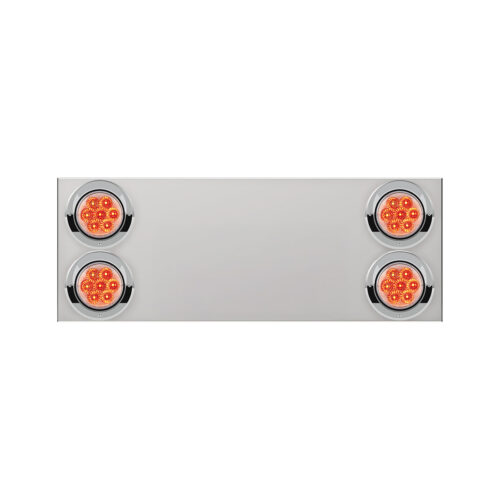 33-3/4" Stainless Rear Center Panel With Four 7 LED 4" Reflector Lights&Visors(No LP Holes)-Red LED/Clear Lens 34157
