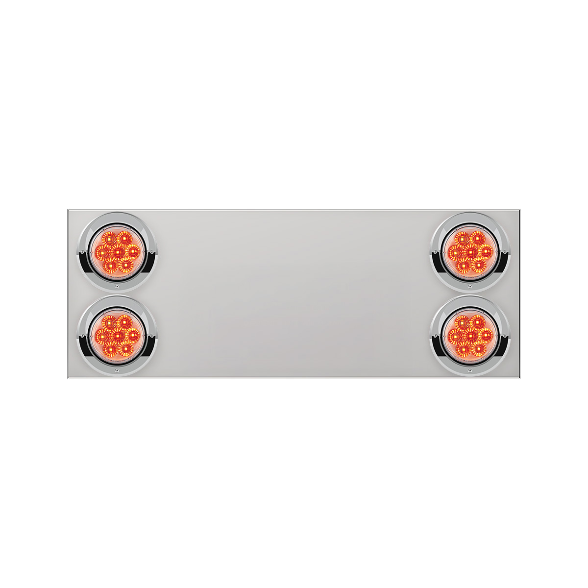 33-3/4" Stainless Rear Center Panel With Four 7 LED 4" Reflector Lights&Visors(No LP Holes)-Red LED/Clear Lens 34157