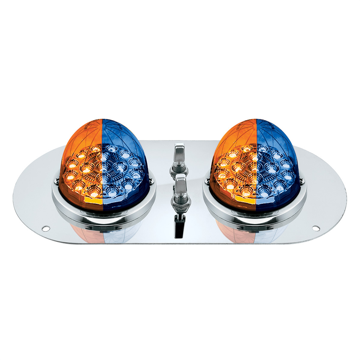 304 SS Above Door Dome Light Kit With 2 X 17 LED Double Fury Watermelon For KW & PB Trucks-Amber & Blue LED 35378