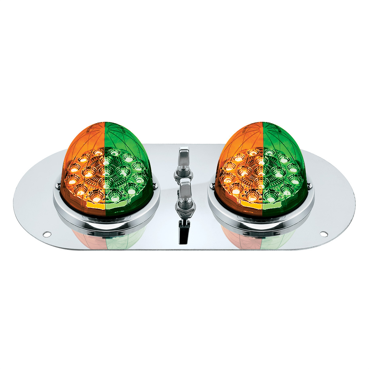 304 SS Above Door Dome Light Kit With 2 X 17 LED Double Fury Watermelon For KW & PB Trucks-Amber & Green LED 35379