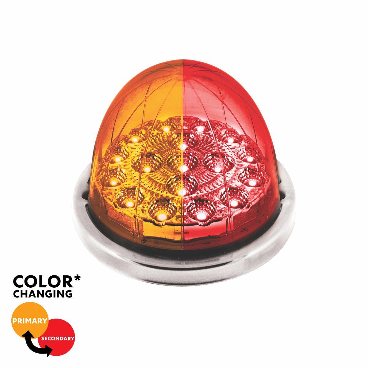 17 LED Watermelon Double Fury Light Flush Mount Kit With Low Profile SS Bezel - Amber & Red LED/Clear Lens 35977