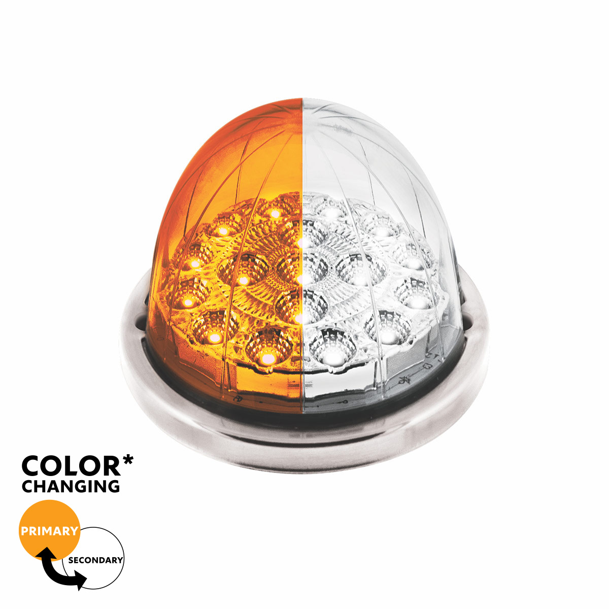 17 LED Watermelon Double Fury Light Flush Mount Kit With Low Profile SS Bezel - Amber & White LED/Clear Lens 35978