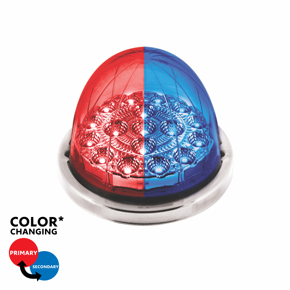 17 LED Watermelon Double Fury Light Flush Mount Kit With Low Profile SS Bezel - Red & Blue LED/Clear Lens 35979