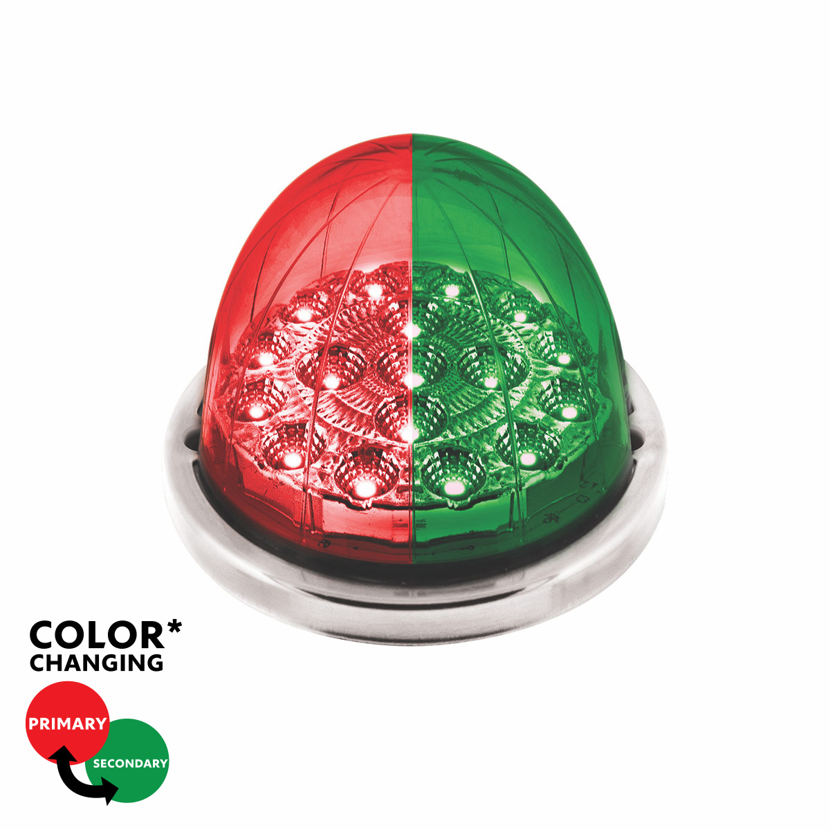 17 LED Watermelon Double Fury Light Flush Mount Kit With Low Profile SS Bezel - Red & Green LED/Clear Lens 35980
