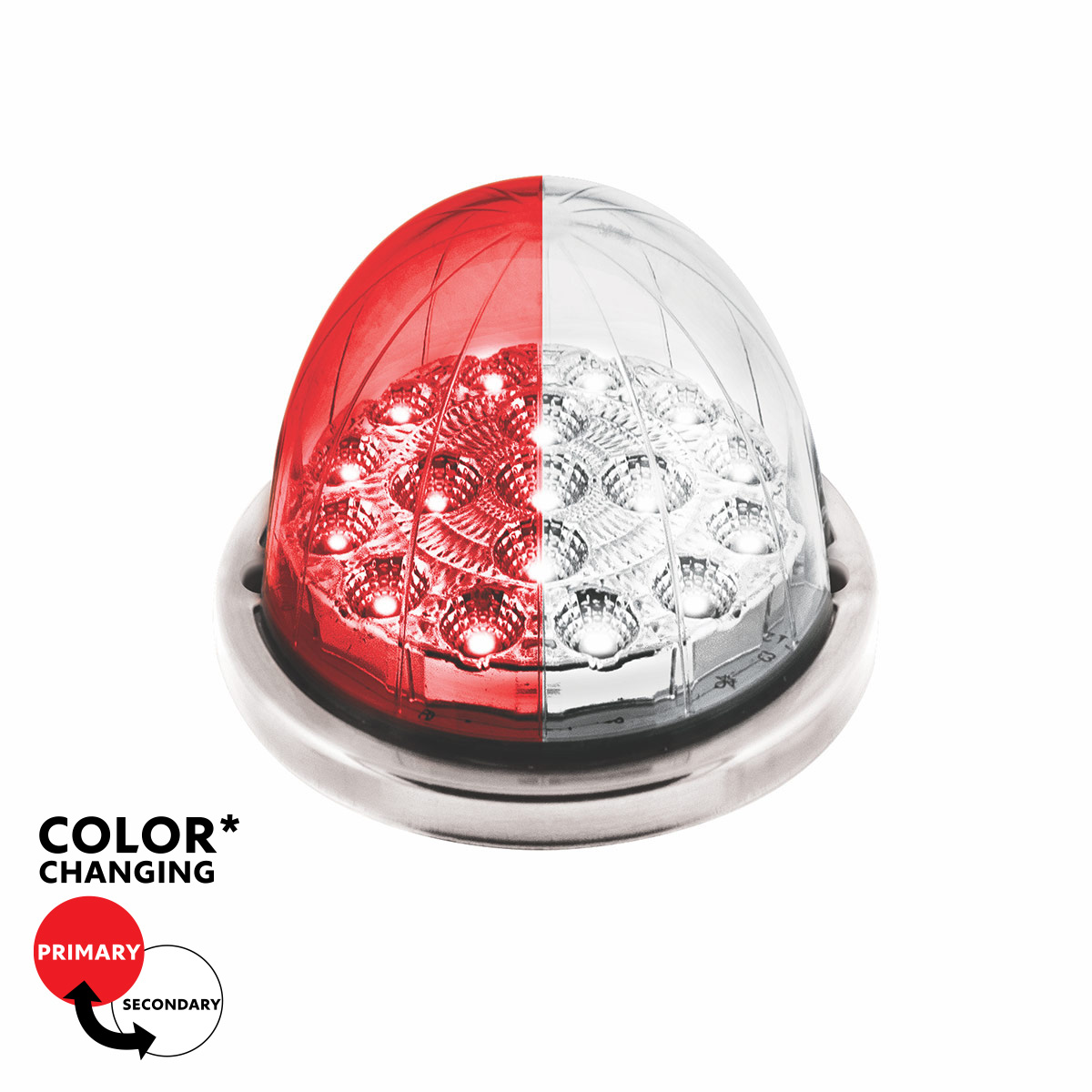 17 LED Watermelon Double Fury Light Flush Mount Kit With Low Profile SS Bezel - Red & White LED/Clear Lens 35982