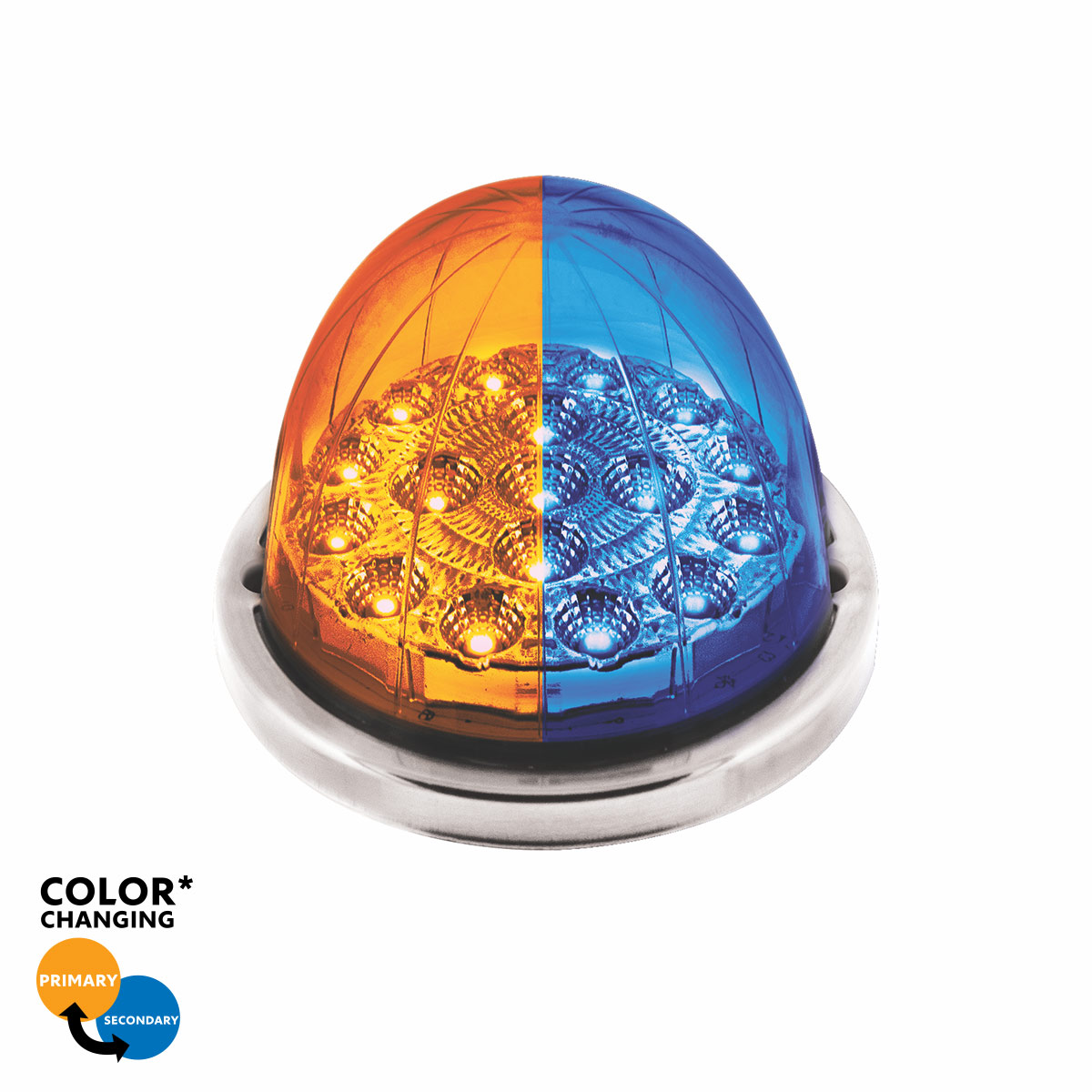 17 LED Watermelon Dual Function Double Fury Light Flush Mount Kit With Low Profile SS Bezel-Amber & Blue LED 36202