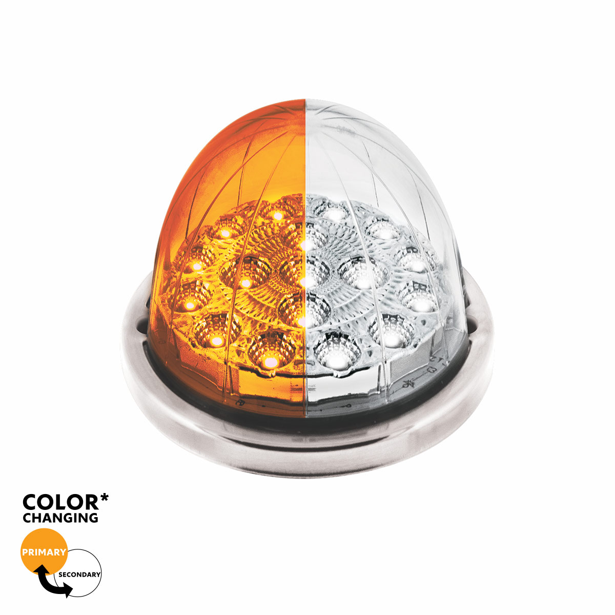 17 LED Watermelon Dual Function Double Fury Light Flush Mount Kit With Low Profile SS Bezel-Amber & White LED 36206