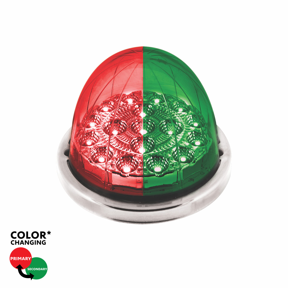 17 LED Watermelon Dual Function Double Fury Light Flush Mount Kit With Low Profile SS Bezel-Red & Green LED 36208
