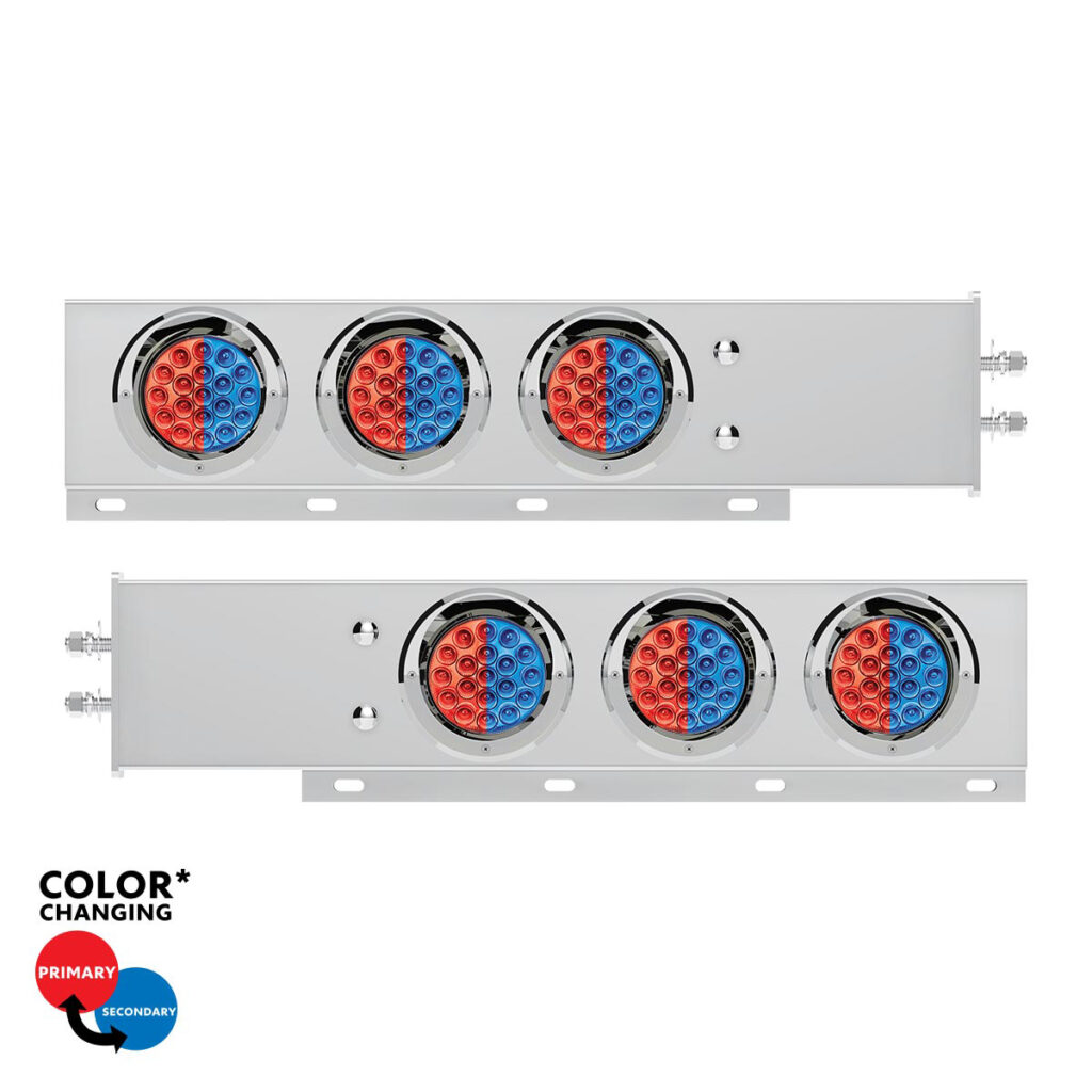 2" Bolt Pattern SS Spring Loaded Light Bar With 6X Double Fury 19 LED Lights & Visors-Red & Blue LED (Pair) 61036