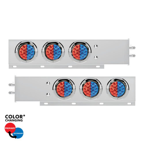 2" Bolt Pattern SS Spring Loaded Light Bar With 6X Double Fury 19 LED Lights & Visors-Red & Blue LED (Pair) 61036
