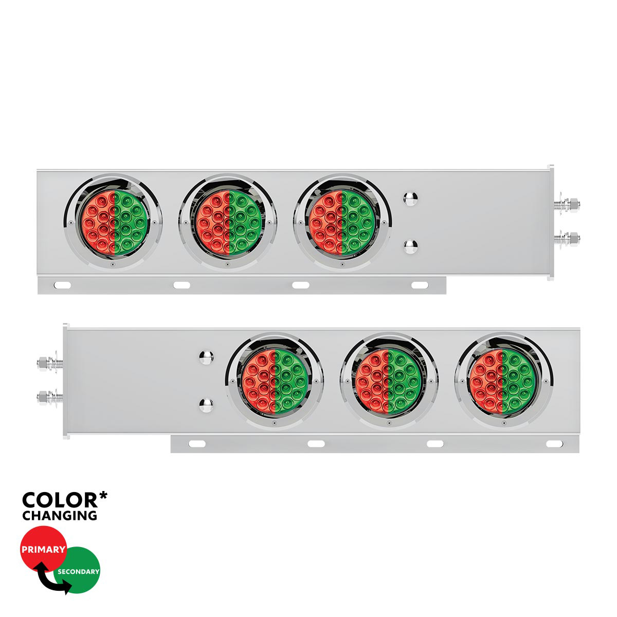 2" Bolt Pattern SS Spring Loaded Light Bar With 6X Double Fury 19 LED Lights & Visors-Red & Green LED (Pair) 61037