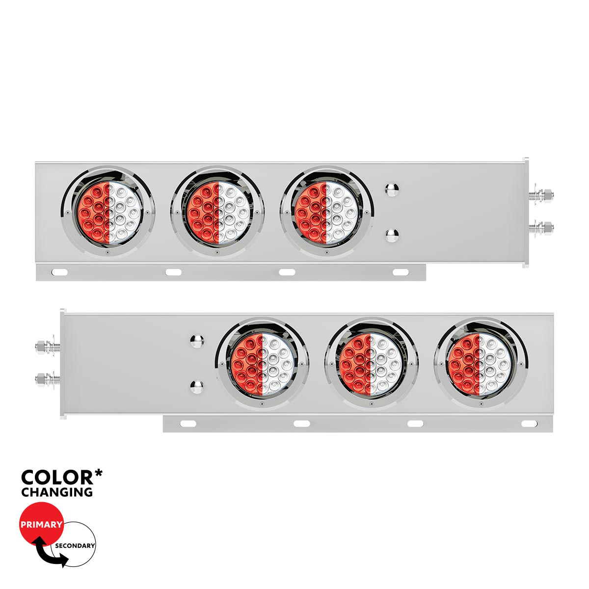 2" Bolt Pattern SS Spring Loaded Light Bar With 6X Double Fury 19 LED Lights & Visors-Red & White LED (Pair) 61039