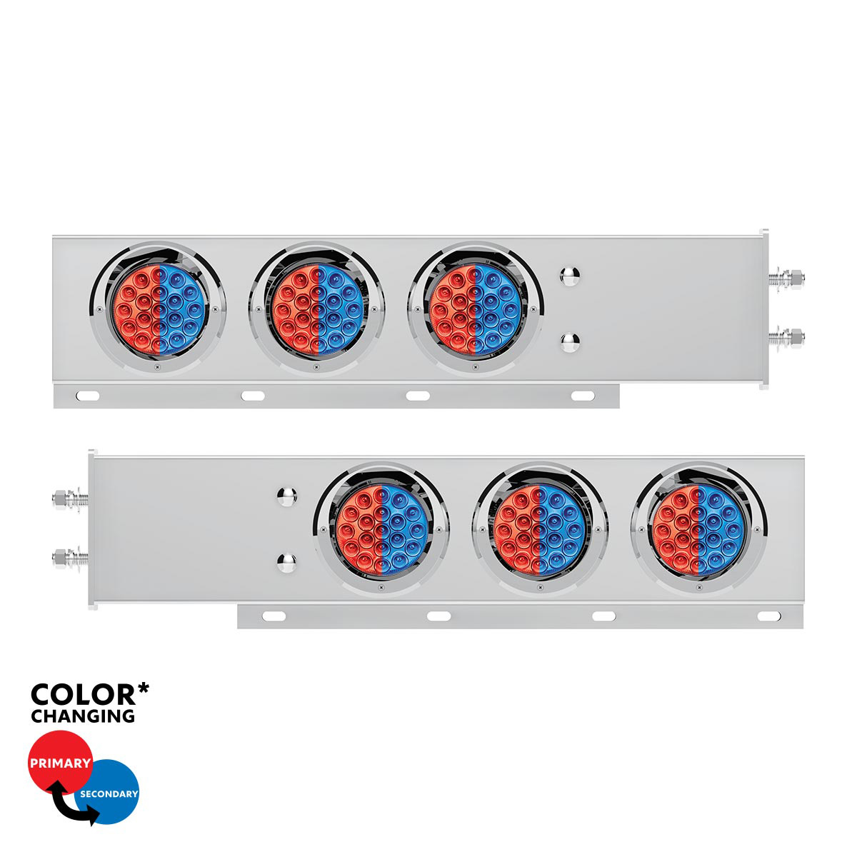 2.5" Bolt Pattern SS Spring Loaded Light Bar With 6X Double Fury 19 LED Lights & Visors-Red & Blue(Pair) 61040